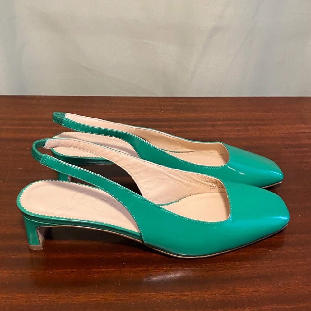 J Crew Layla Slingback Heels in Leather Brilliant Kelly Green Size 6